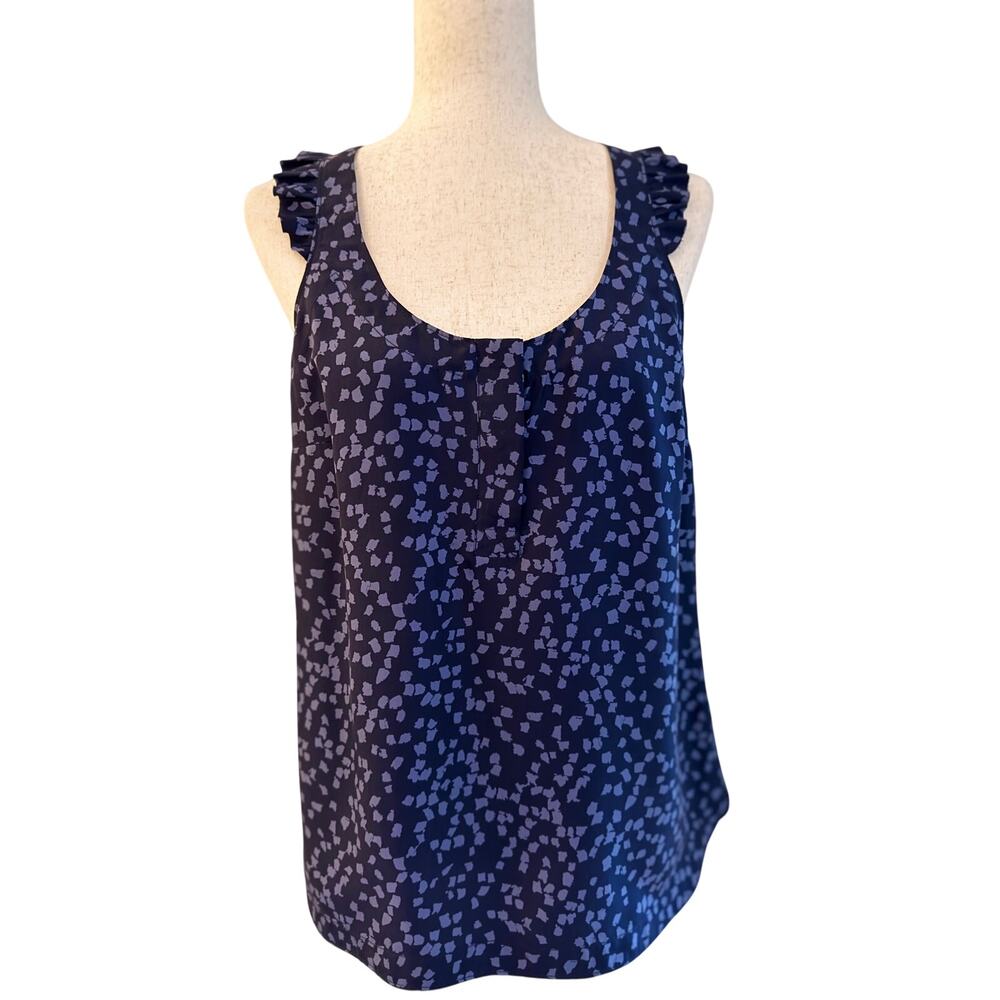 Martin + Osa 100% Silk Navy Abstract Print Ruffle Blouse Size 8
